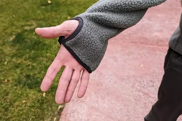 A close up of the thumb hole on the Helly Hansen Men