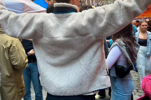 A person wearing the Patagonia Classic Retro-X Fleece Jacket, back-view