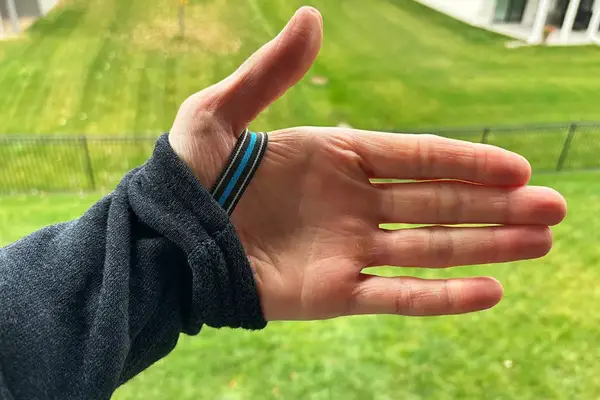 A close up of the thumb strap on the KUHL Interceptr Full-Zip Jacket