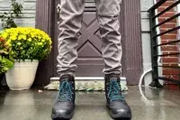 A person wears the Columbia Mens Fairbanks Omni-Heat Boot