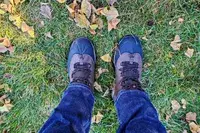 An overhead view of a person wearing the Columbia Men’s Bugaboot III Boots