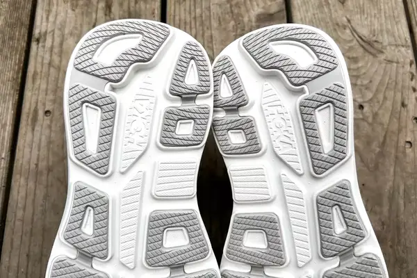 A close-up of the bottom of the Hoka Bondi 9 sneakers