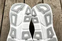 A close-up of the bottom of the Hoka Bondi 9 sneakers