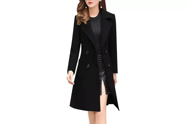 Amazon chouyatou Women Elegant Notched Collar Double Breasted Wool Blend Over Coat