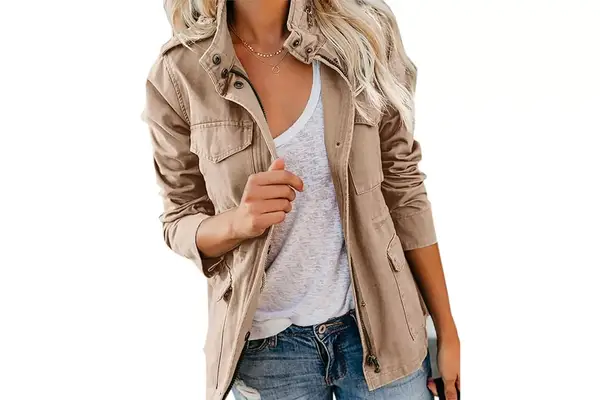 Pepochic Womens Military Jacket Zip Up Snap Buttons Lightweight Utility