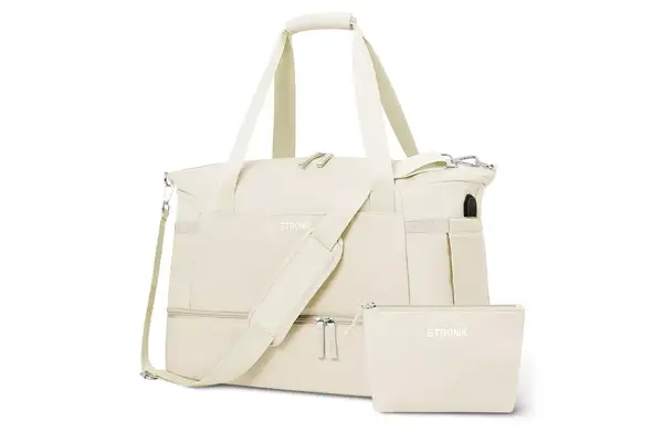  ETRONIK Gym Bag for Women, Personal Item Travel Bag with Shoes Compartment, Weekender Overnight Duffel Bag with Wet Pocket 