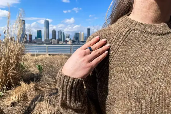 A close up of a person wearing the Finisterre Farne Women
