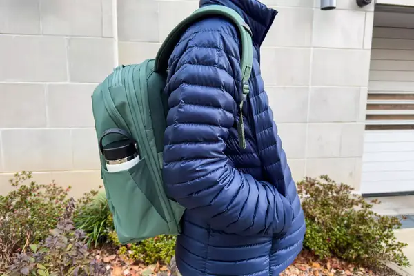 A side view of a person wearing the Marmot Men