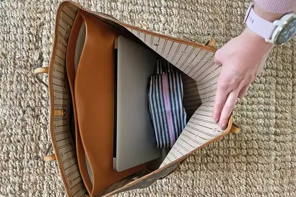 A top-down view of a Baggu 3D Zip Set pouch inside a tote bag