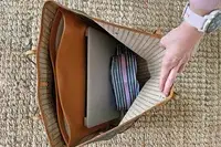 A top-down view of a Baggu 3D Zip Set pouch inside a tote bag