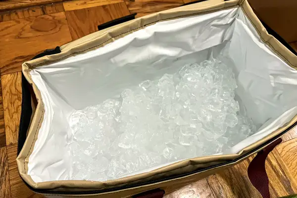 Ice inside the Snow Peak Soft Cooler 38