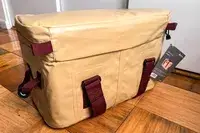 The back of the Snow Peak Soft Cooler 38 with the tags on