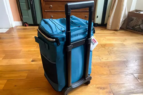 The handle on the Coleman Chiller 42-Can Soft-Sided Portable Cooler with Wheels