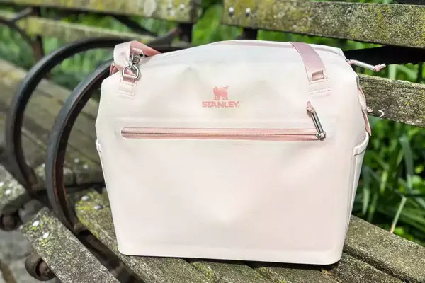 The Stanley The All Day Julienne Max 30-Can Cooler on a bench