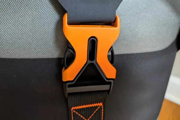 A close-up of the buckle on the Engel HD30 Heavy-Duty Soft-Sided Cooler Bag