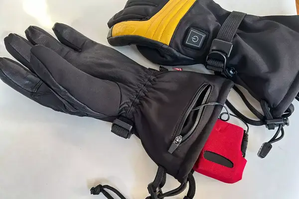 The Gobi Heat ​​Vertex II Heated Ski Gloves while charging