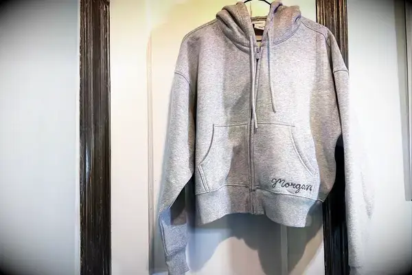 Photo of Aritzia Cozy Sweatfleece Boyfriend Boxy Zip Hoodie hanging on a hanger 