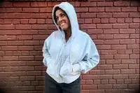 Photo of person wearing Aritzia Cozy Sweatfleece Boyfriend Boxy Zip Hoodie