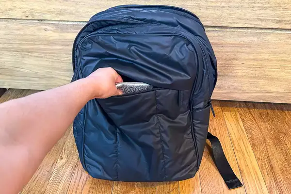 Photo of front pocket of the calpak luka backpack