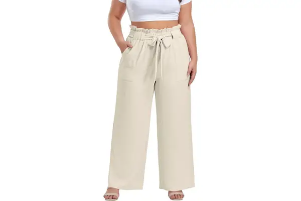 Olrik Womens Plus Size Pants Summer High Waisted Wide Leg