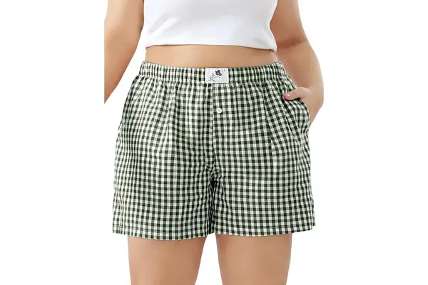 Foreyond Plus Size Boxer Shorts For Women Gingham Lounge