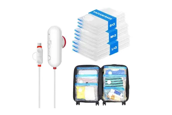 VMstr 9 Pack Travel Vacuum Storage Bags with USB Pump