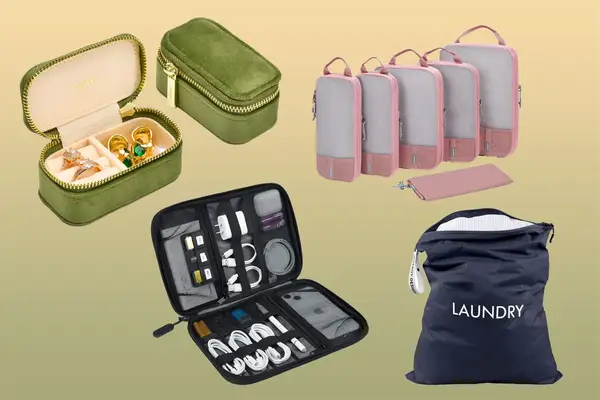 WiseBoy Laundry Bag, BAGSMART Electronics Travel Organizer Case, BAGSMART 6 Set Compression Packing Cubes, Small Travel Jewelry Case