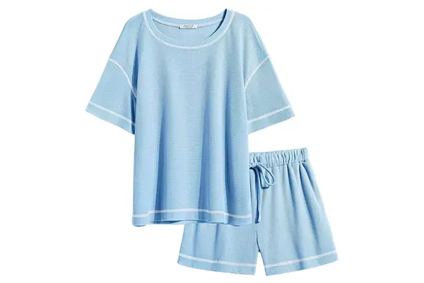 Ekouaer Pajamas for Women Set Waffle Knit Pajama Set 2 Piece Lounge Sets Loungewear PJS With Pockets