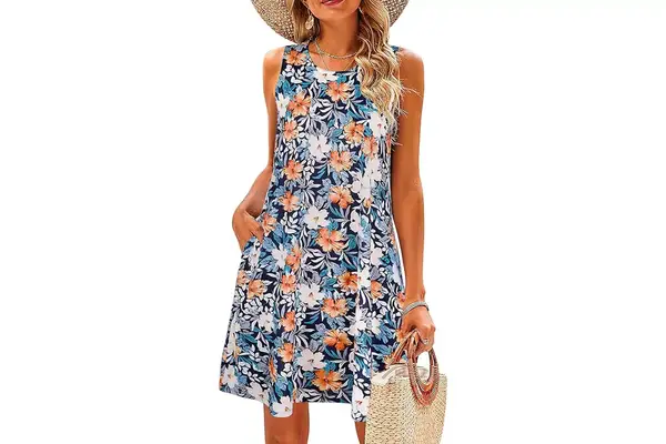 SimpleFun Summer Dresses for Women Beach Floral Tshirt Sundress Casual Pockets Boho Tank Dress