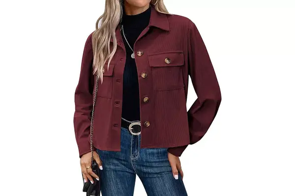 Zeagoo Womens Fashion Cropped Shackets Corduroy Button Down Crop Jackets Tops Long Sleeve Shirts Trendy 2024