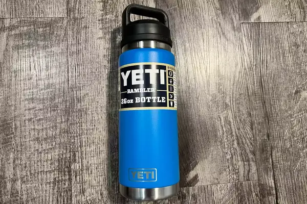 Yeti Rambler placed on the wooden floor