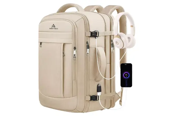 Carry On Backpack for Women, Large Travel Backpack, 50L Expandable Flight Approved Water Resistant Business Luggage Suitcase Daypack Big Bag Fits 17 Inch Laptop, Travel Gifts for Women, Beige