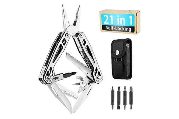 Leatherman Wave Multi-tool is being used to cut a wire