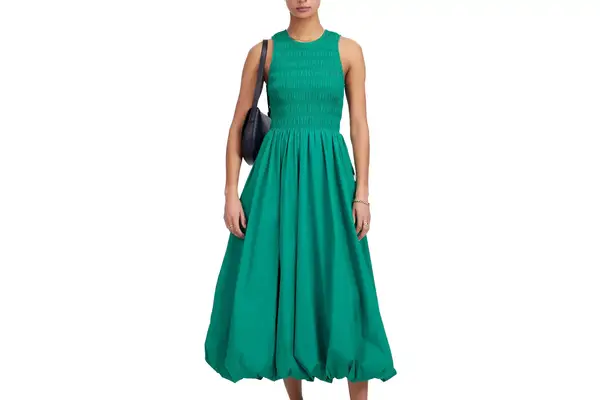 Madewell The Melody Bubble-Hem Smocked Midi Dress in Poplin