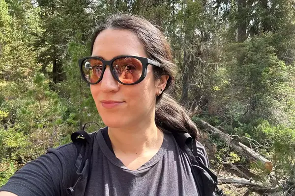 Someone wearing a pair of sunglasses