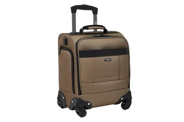 Wrangler 4-Wheel Spinner Luggage with Side USB Port, Mocha