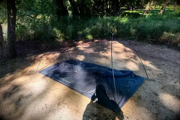 The base of the Sea to Summit Telos Freestanding Ultralight Tent during assembly