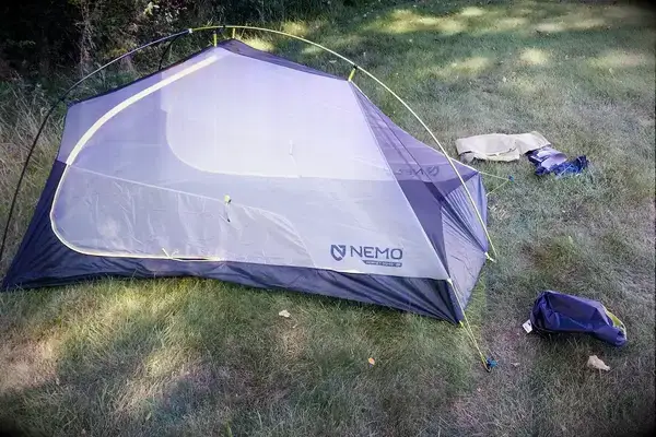 The logo on the side of the Nemo Hornet Osmo Ultralight Backpacking Tent