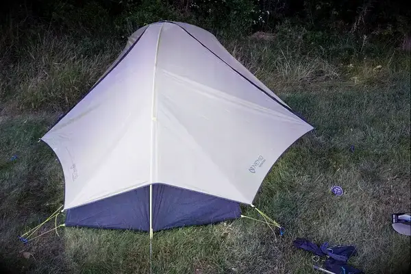 The Nemo Hornet Osmo Ultralight Backpacking Tent with the cover on