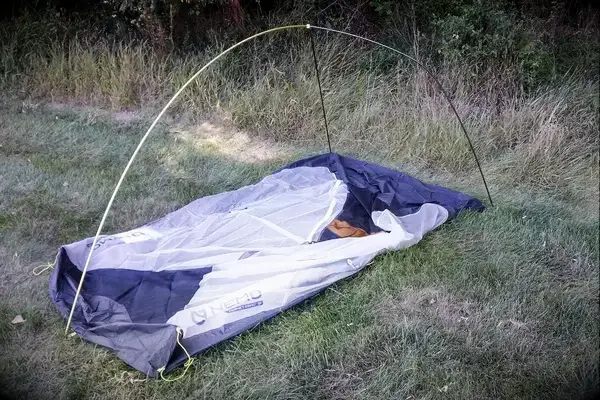 The Nemo Hornet Osmo Ultralight Backpacking Tent during assembly
