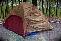 A fully-assembled MSR FreeLite 2-Person Ultralight Backpacking Tent