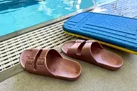 A pair of Freedom Moses Freedom Slides next to a pool