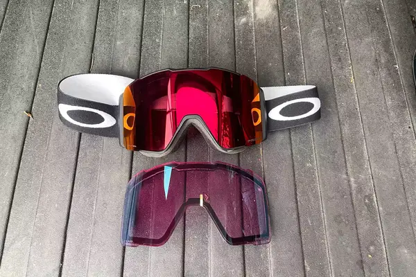 Oakley Line Miner Pro L Snow Goggles on a wooden surface