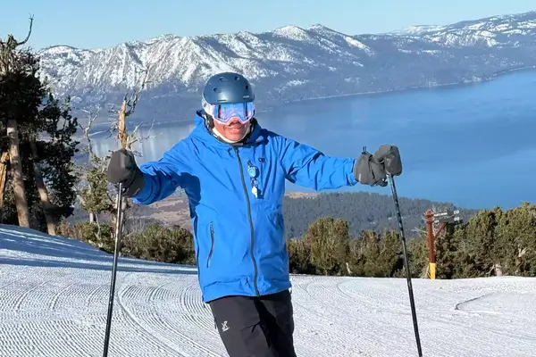 A person wearing the 100 Percent Snowcraft Hiper Goggles while skiing