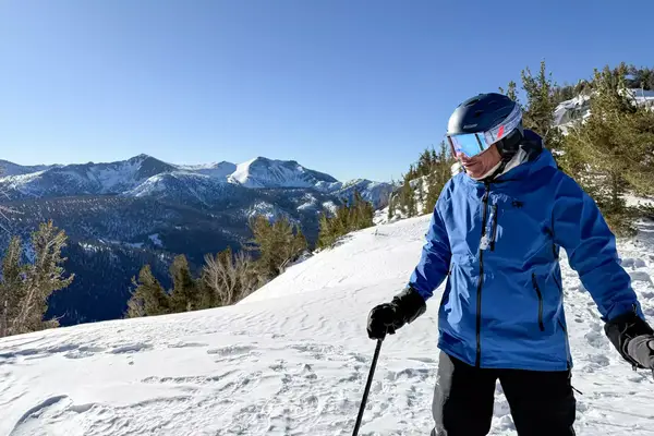 A person wearing the 100 Percent Snowcraft Hiper Goggles while skiing