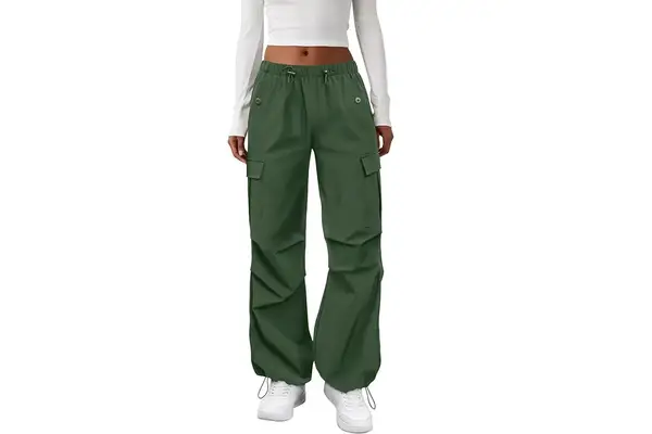Cargo Pants Women Elastic Waisted Parachute Hiking Pants with Pockets Water-Resistant Lightweight Baggy Pants