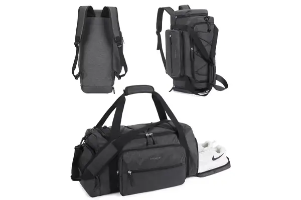 BAGSMART 4-IN-1 Gym Bag for Women,TSA Lightweight Duffle Bag for Travel with Shoe Compartment & Wet Pocket, 30L Carry On Weekender Bags for Women,Water Resistant Travel Duffel Backpack,Black