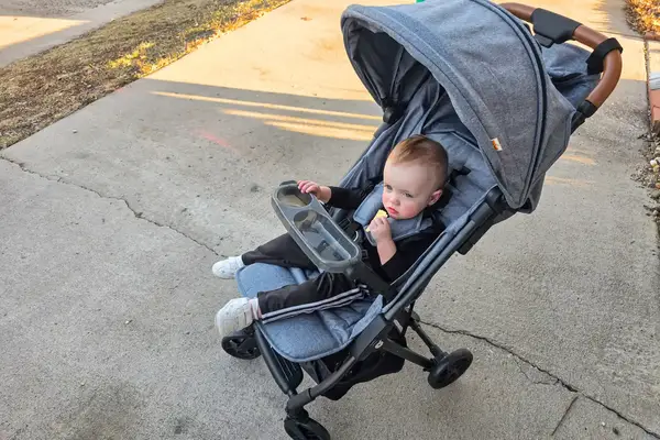 A baby rests in the Zoe The Traveler Stroller