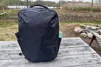 Close up of Tortuga Travel Backpack 40L on a table outside