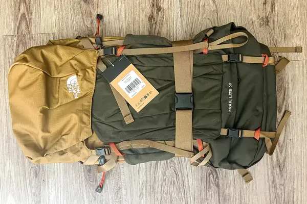 A The North Face Trail Lite 50 Backpack labeled 